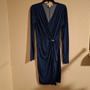 Michael Kors Long Sleeve Blue Patterned Dress Xxs Geometric